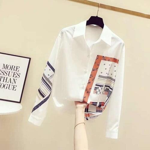 Women Turn Down Collar Print Shirt 2021 Spring Chiffon Blouse Long Sleeves Shirts Tops Office Ladies Blouuse Blusas A3244