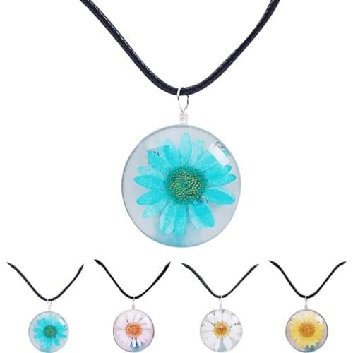 Women Pendant Necklace Pressed Flower Necklace Dried Flower Necklace Flower Pendant Necklaces Chain Jewelry