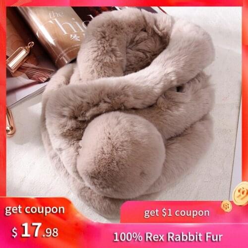Winter Rex Rabbit Fur Ring Scarf Women Solid Warm Echarpe for Ladied Foulard Femme 100% Natural Real Rex Rabbit Fur Ball Scarves