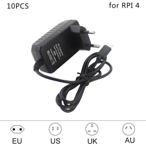 10 PCS Raspberry Pi 4 Power Adapter DC 5V 3A Output USB Type C Power Supply EU US UK AU Plug Power Charger for Raspberry Pi 4 B