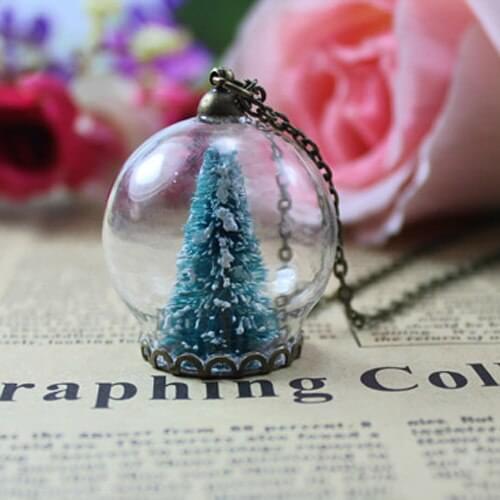 2PCS 30MM Christmas Tree Snow Globe Necklace,Wishing Bottle Pendant,Handmade bottle Necklace