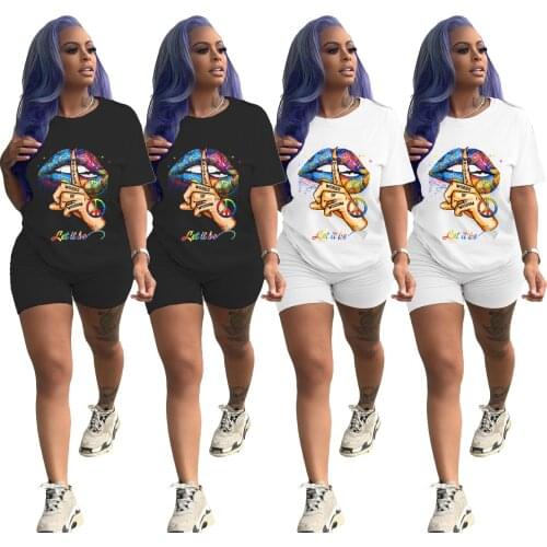 29D9281 Summer Women Fashion Casual Cartoon Print Two Piece Set Top and Pants Tracksuit Sweatsuit Outfits