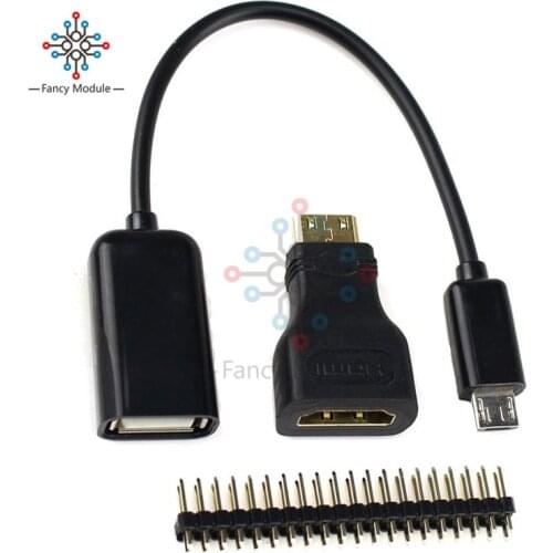3 in 1 Raspberry Pi Zero Kit Mini HDMI to HDMI Adapter + Micro USB+GPIO Header