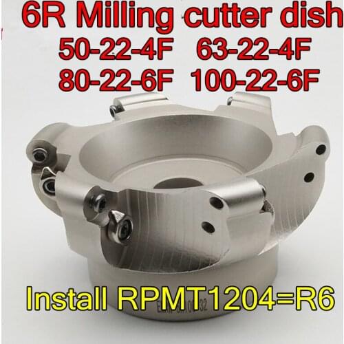 50-22-4F 63-22-4F 80-27-6F 100-32-6F CNC R6 Milling cutter dish Install RPMT1204 Carbide insert Free shipping