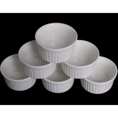 6Pcs White Porcelain Souffle Ramekins Desserts Custard Cups Baking Tools 4oz New 896A