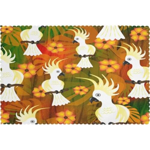 Table Mats Drink Coaster Table Placemats Tropical Parrot Sitting On Bench Of Tree Coffee Mug Cup Coasters 6 PCS Non-slip Pads