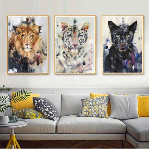 Watercolor Panther Tiger Lion Nordic Diamond Painting 5D Diy Animal Diamond Embroidery Cross Stitch Living Room StickerZP-3311