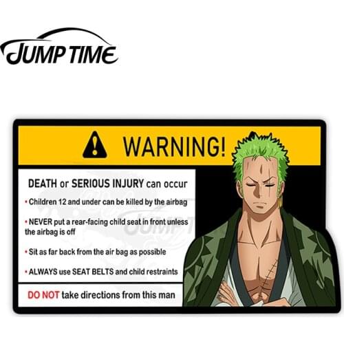 JumpTime 13 x 5.8cm Zoro Warning Anime Car Sticker Window Motorcycle Decal 3D Cartoon Car Styling Waterproof Accessories