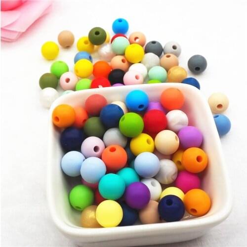 Chenkai 100pcs 15mm Silicone Teether Beads DIY Baby Chewing Pacifier Dummy Sensory Jewelry Toy Making Round Beads