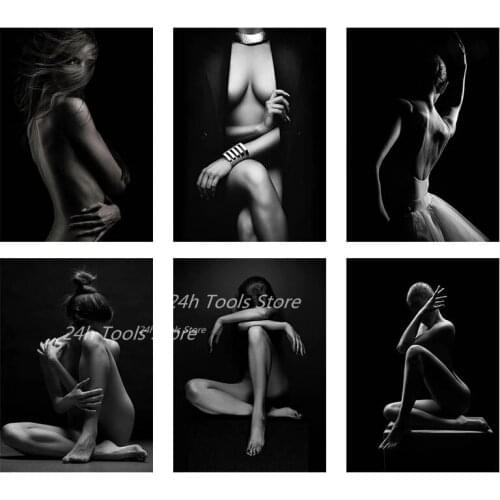Black White Sexy Woman Body 5D DIY Diamond Painting Cross Stitch Nude Girl Picture Of Rhinestone Full Mosaic Body Decor Art