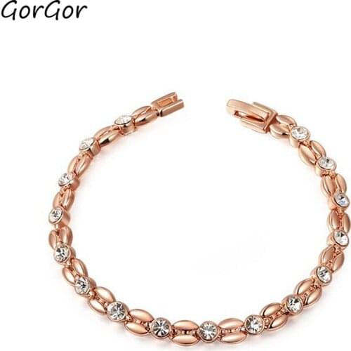 GorGor Bracelets Women Alloy Material Pattern Wheat Grain Rose Gold Plated Cubic Zircon Creative Party Jewelry 2060802490