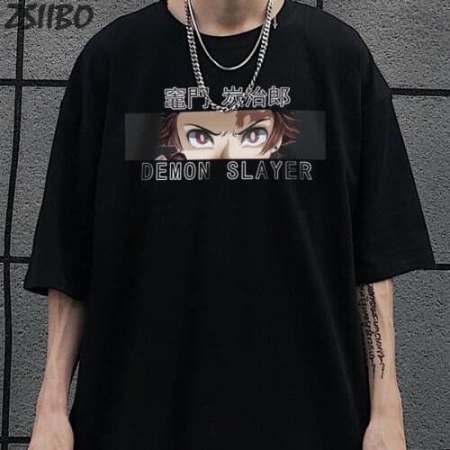 Harajuku Anime Mens tshirt Demon Slayer Kamado Tanjirou Printed Unisex Short Sleeve t shirt Casual T-shirt Male Streetwear Tops