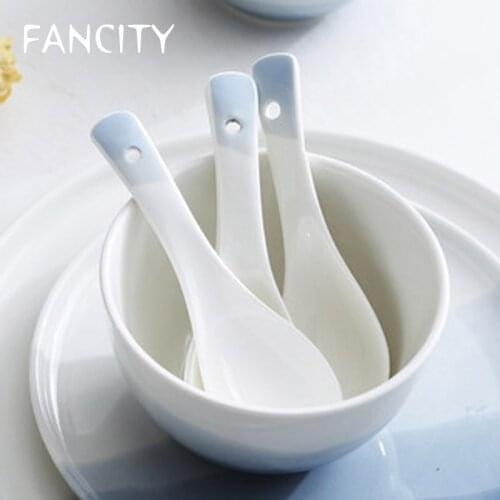 FANCITY Nordic creative ceramic spoon long handle soup spoon eating spoon soup spoon spoon stirring spoon kitchen household