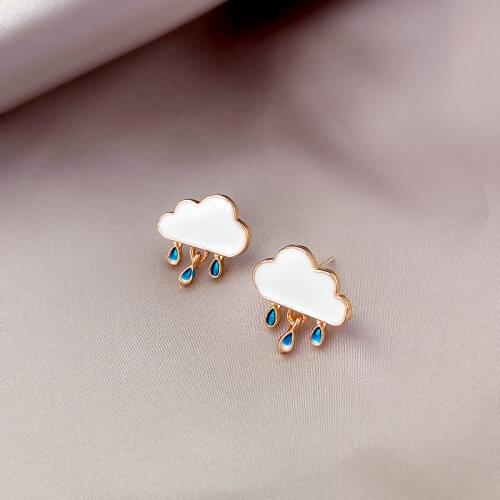 Minar Korean Sweet White Enamel Cloud Stud Earrings for Women 2021 Cute Water Drop Statement Earrings Wedding Party Jewelry