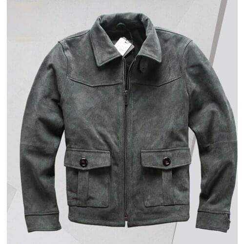 American Retro Distressed Lapel Suede Leather Leather Coat Mens Short Top Leather Jacket Jacket Mens Clothing