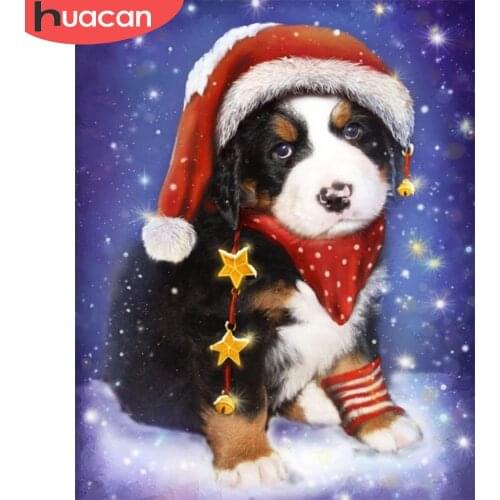 HUACAN DIY Frame Painting By Numbers Dog Animal Acrylic On Canvas Wall Art Picture By Numbers Winter Christmas Gift