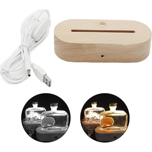 New 1 Piece Touch Control Wood LED Night Lamp Base Crystal Crafts Glass Ellipse Shaped Luminous Base Natural Wood Processing