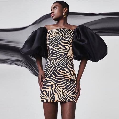New black dress zebra print Lantern Sleeves square neck tight Mini Dress Celebrity Party Club for women designer dresses runway