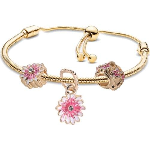 New Arrival High Quality 3 Colors Daisy Beads Charm Bracelet DIY Adjustable Bracelet For Women Fashion Brand Jewelry Gift