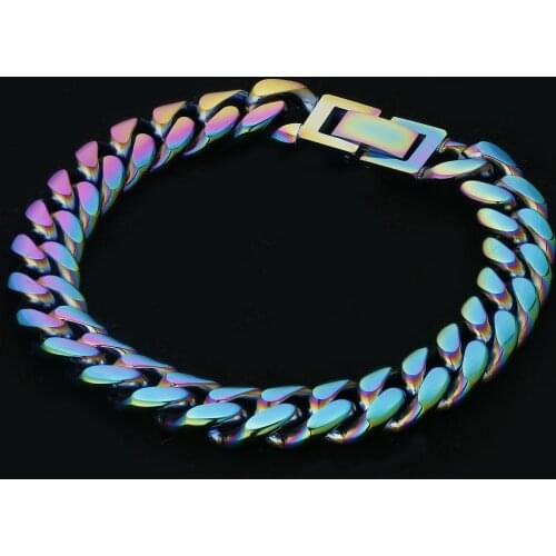 Wholesale Rainbow Color Mens Hiphop Stainless Steel Cuban Chain Jewelry Hip Hop Necklace