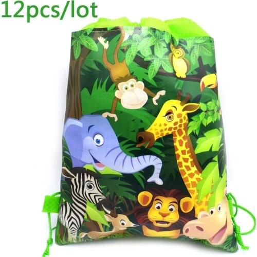 Jungle Animal Theme Mochila Birthday Party Non-woven Fabrics Drawstring Gifts Bags Baby Shower Decoration Backpack 12pcs/lot