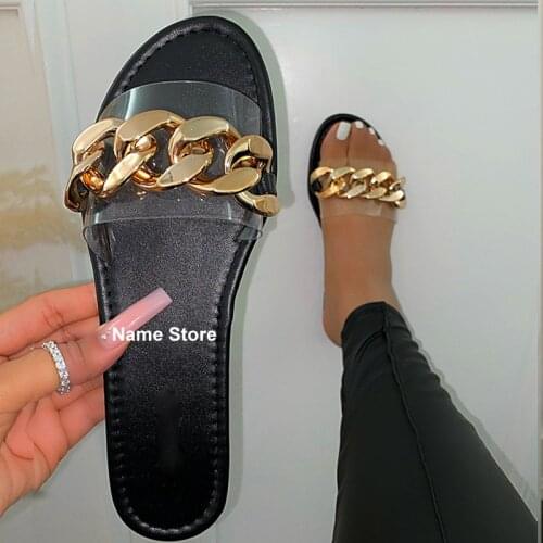 Fashion Flat Sandals Outdoor Leisure Chain Slippers Open Toe Summer Beach Womens Shoes Plus Size 42