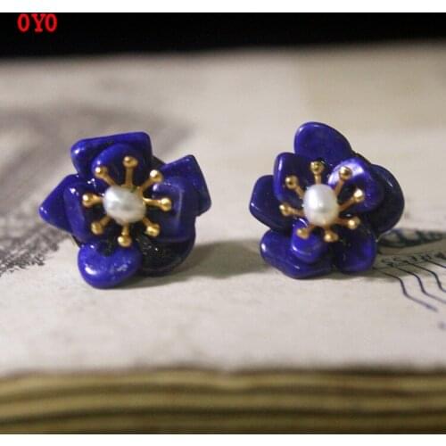 Really925 sterling silver nail hypoallergenic earrings custom made lapis lazuli natural pearls earrings