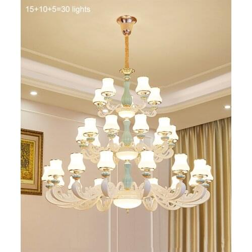 Modern Large Chandeliers Glass Shade Ceramic Lamp Hanging Ceiling Chandelier Hotel Crystal Lighting Fixture Big Hall Lights