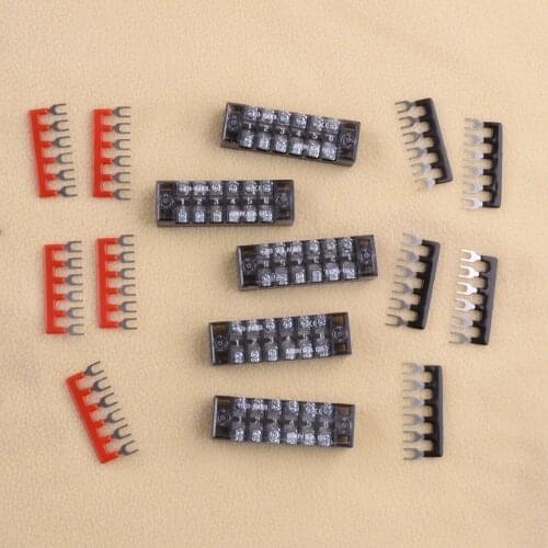 Universal 5 Sets Car Auto Marine Power Distribution Bus Bar Dual Row 6 Position Terminal Block Barrier Strip 15A 600V