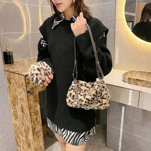 Plush bag women 2021 new fashion plush leopard print wild chain single shoulder mahjong bag purse