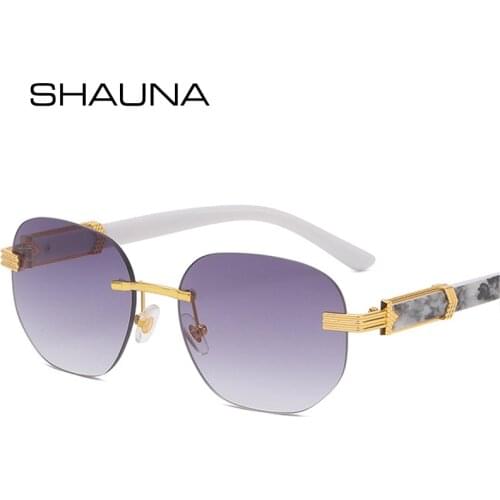 SHAUNA Retro Rimless Square Sunglasses Women Fashion Clear Ocean Gradient Lens Eyewear Men Pattern Legs Sun Glasses Shades UV400