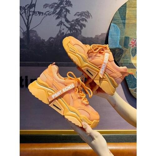 Womens shoes autumn 2020 new Korean students thick bottom casual running shoes mesh breathable lace-up sneakers