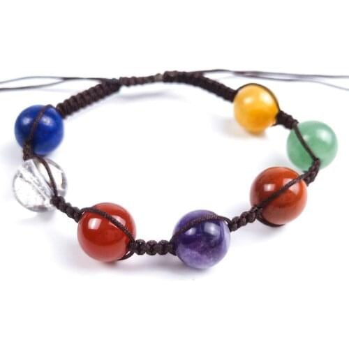 Natural Quartz 7 Chakra Beaded Hand Made Weave Bracelet Healing Crystal Stone Women Anti-stress or Anti-anxiety Bracelet Bangle
