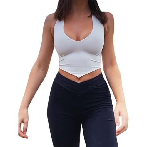 Xingqing Women Halter Vest Summer Adults Sleeveless Solid Color U-shaped Neck Irregular Crop Top Womens Tank Top Streetwear
