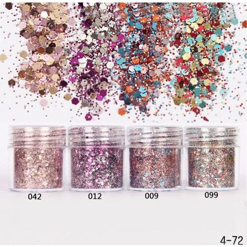 1 Box Pink Colorful Nail Glitter Dust Fine Mix 3D Nail Gold Silver Sequins Acrylic Glitter Powder Large Nail Art Decoration 10ML