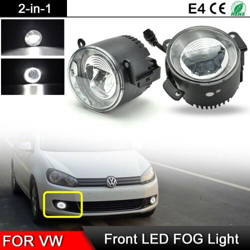 1 Pair For VW Crafter Golf Polo Touareg Transporter For Skoda Fabia Roomster Front White LED Fog Light Halo Daytime Running Lamp