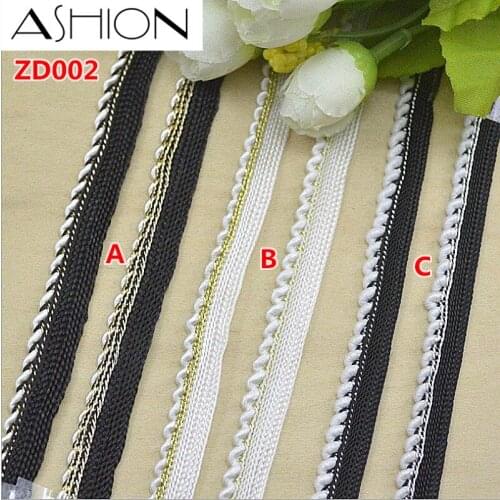 10 meter 1 cm Width Gold and white black inlaid lash ribbon lace rope belt clothing textiles woven sideband ZD002