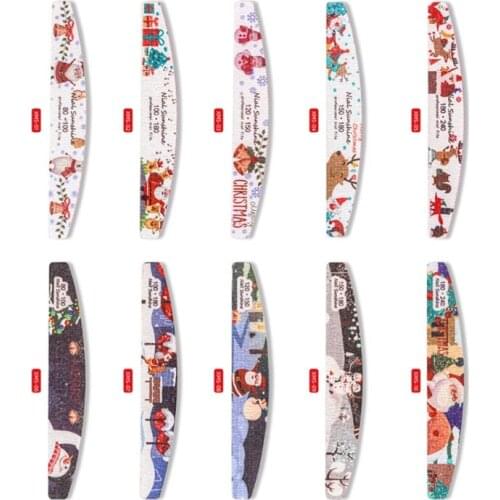 270F 5pcs Nail Files Christmas Series Pattern Flowers Printed Nails Buffer Manicure Nail Care Professional Pedicure Tools