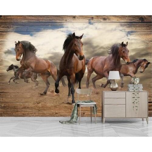 Beibehang Custom wallpaper 3D stereo modern animal oil painting running horse wild horse background wall painting wall paper