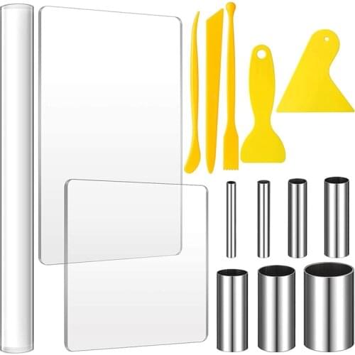 BMBY-15 Pcs Clay DIY Tool Set,Acrylic Clay Roller,Scraper Backing Board,Round Circle Shape Cutter,Polymer Clay Modeling Tool