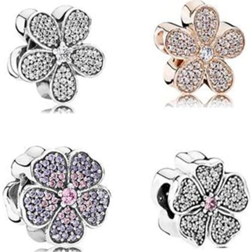 Pave Daisy Flowers Charms For Jewelry Making Fits Original Charms 925 Silver Bracelets & Bangle Woman DIY Sterling Silver Beads