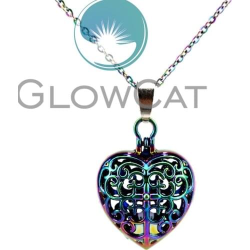CC787 Rainbow Colors Heart Cross Beads Cage Pendant Aromatherapy Essential Oil Diffuser Oyster Pearl Cage Locket Necklace