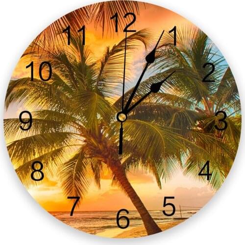 Sunset Coconut Tree Beach Sky New Wall Clock Fashion Living Room Quartz Watch Modern Home Decoration Round Clocks