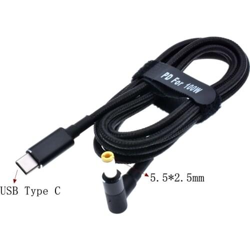 100W USB Type C to 5.5x2.5mm Male Plug Converter USB C PD Charger DC Charging Cable Cord for Asus Lenovo Toshiba Laptop 1.8m