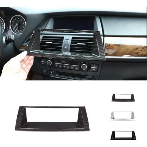 For BMW X5 X6 E70 E71 2007 - 2013 Car Carbon Fiber Style Interior Dashboard Panel Navigation Screen Frame Cover Replacement Trim