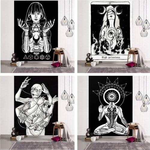 Witches High Priest Tarot Art Tapestry Dorm Room Constellation Hippie Astrology Wall Hanging Mandala Yoga Mat Halloween Carpet