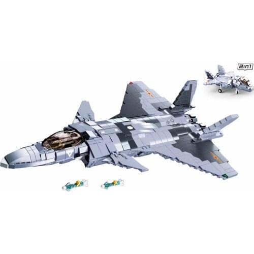 SLUBAN WW2 Military Air Fighter Blocks J-20 Mighty Dragon War-Plane Model Air Force Soldiers Building Bricks Classic Kids Toys