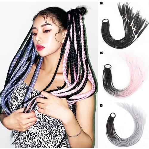 Box Braids Ponytail Hairpiece With Rubber band hair ring 24 inch crochet braid Synthetic Hair Ponytail Hair Extension