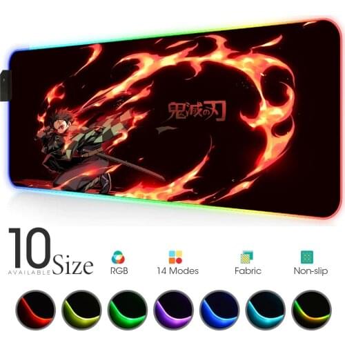 Demon Slayer Mouse Mat Rgb Rug Led Pad Gloway Carpet Anime Keyboard Mouse Pad Pc Deco Gaming Mousepad Hyperx Arge Desk Mat