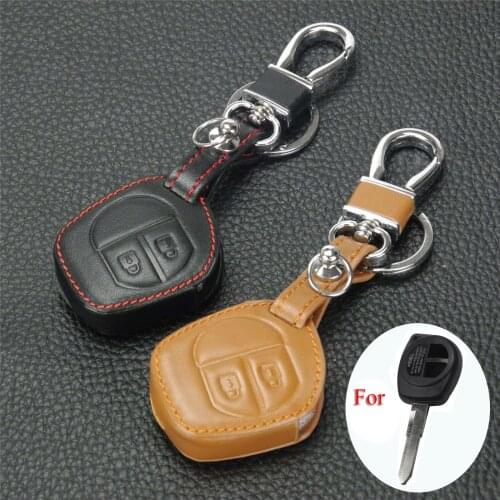 Kutery Leather Key Case Cover For Suzuki SX4 Swift Grand Vitara Liana 2Buttons Remote Car Key Protector With Key Chain